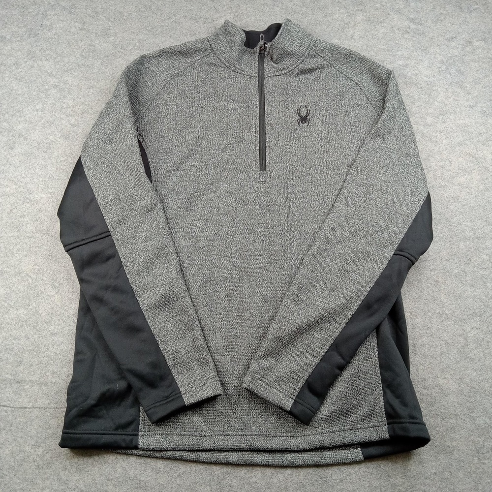 Spyder Pullover Mens 2XL Gray 1/4 Zip Long Sleeve Ski Fleece Thermal Top Hiking